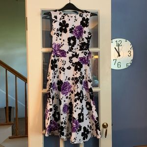 White, black and purple dress